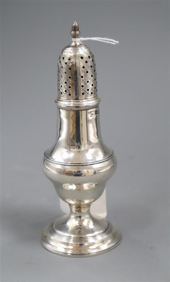 A George III silver baluster pepperette, by John Mewburn?, London, 1799, 15.2cm.